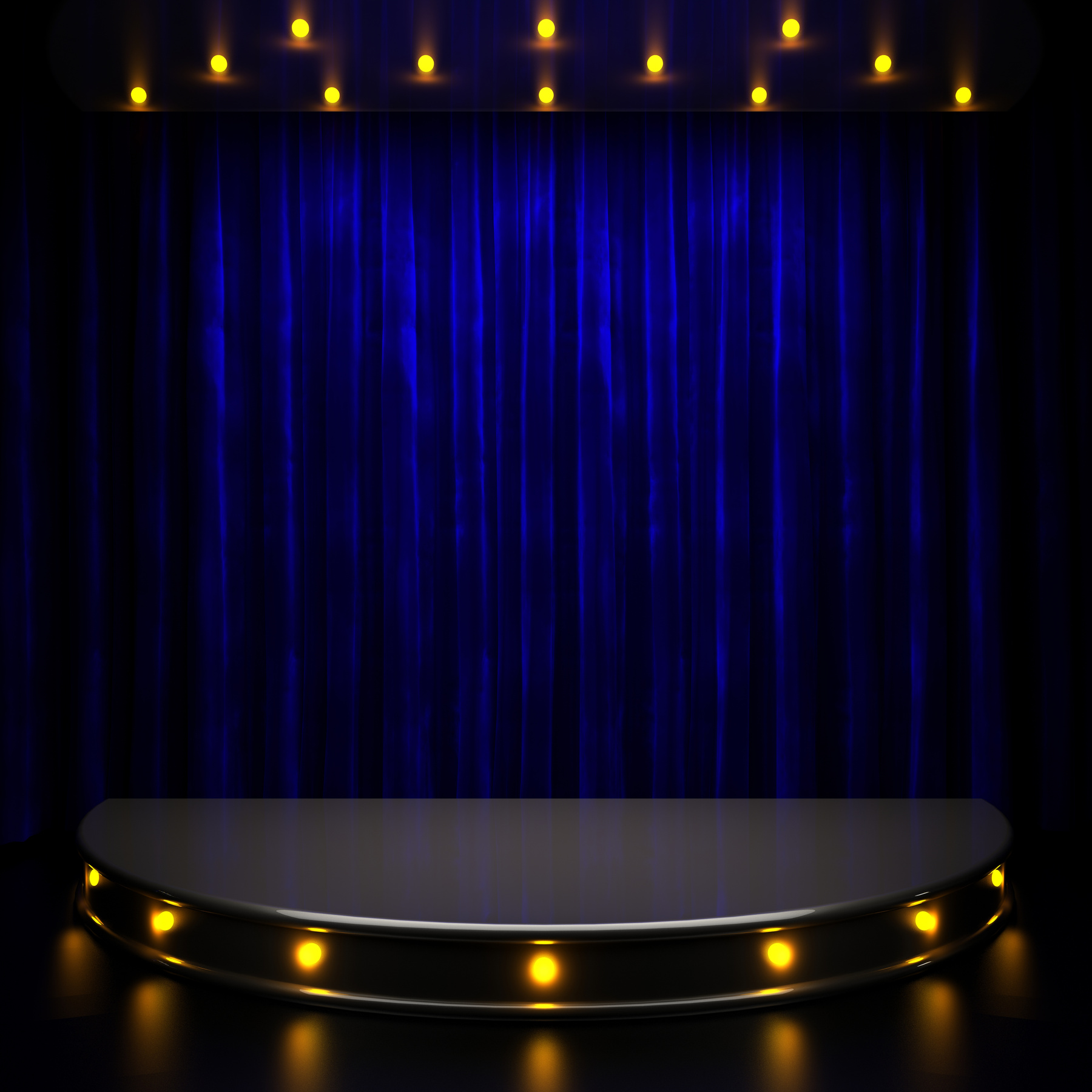 blue curtain stage with lights